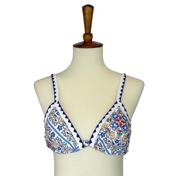 Boho White & Blue Floral Bandage Bikini with Rickrack - Picture 8 of 14